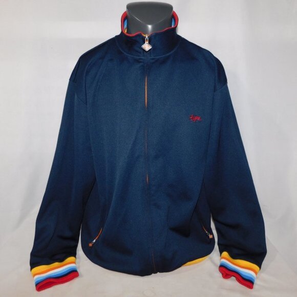 ENYCE mens L Blue Rainbow Cuff Hem Full Zip Track Jacket - Picture 3 of 15